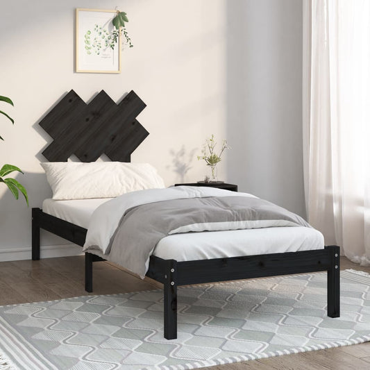 vidaXL Bed Frame Black 75x190 cm Small Single Solid Wood