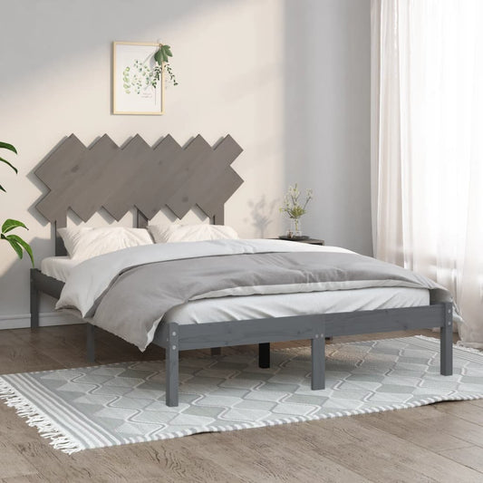 vidaXL Bed Frame Grey 135x190 cm Double Solid Wood