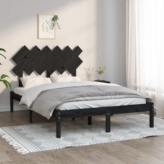vidaXL Bed Frame Black 135x190 cm Double Solid Wood