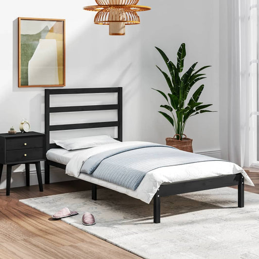 vidaXL Bed Frame Black Solid Wood 75x190 cm Small Single