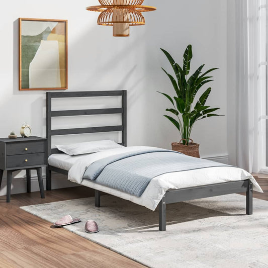 vidaXL Bed Frame Grey Solid Wood 90x190 cm Single