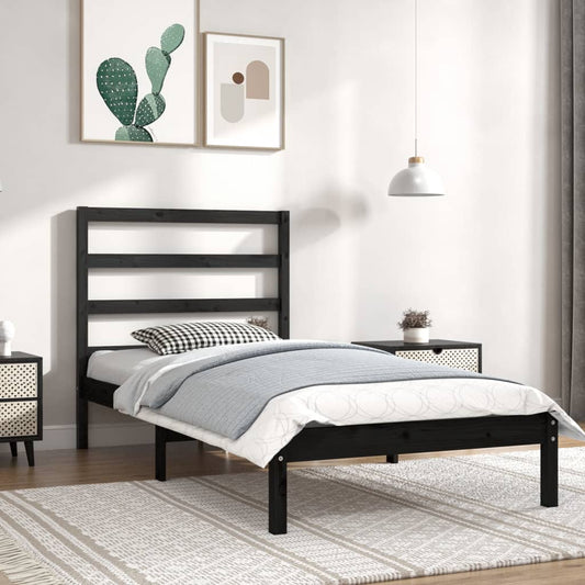 vidaXL Bed Frame Black Solid Wood 90x190 cm Single
