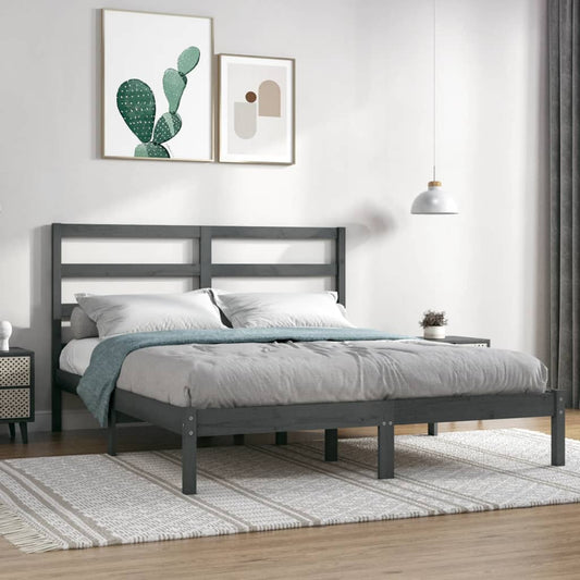 vidaXL Bed Frame Grey Solid Wood 135x190 cm Double