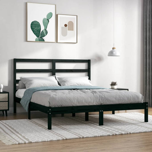 vidaXL Bed Frame Black Solid Wood 135x190 cm Double