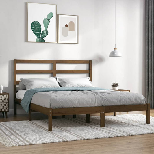 vidaXL Bed Frame Honey Brown Solid Wood Pine 140x190 cm