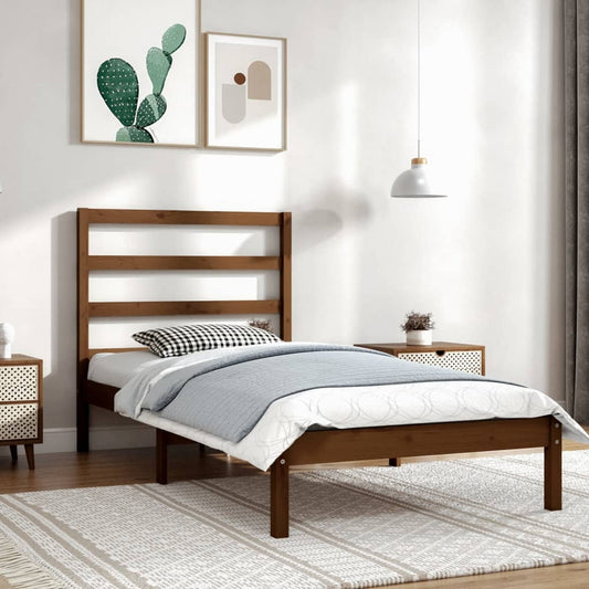 vidaXL Bed Frame Honey Brown Solid Wood Pine 90x200 cm Single