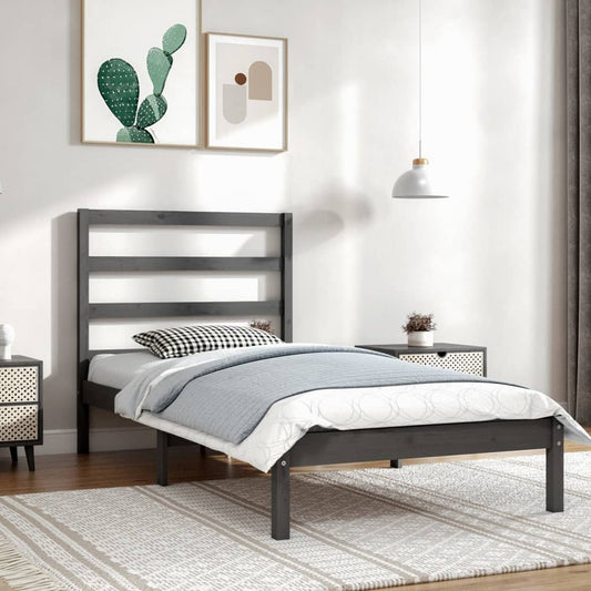 vidaXL Bed Frame Grey Solid Wood Pine 100x200 cm