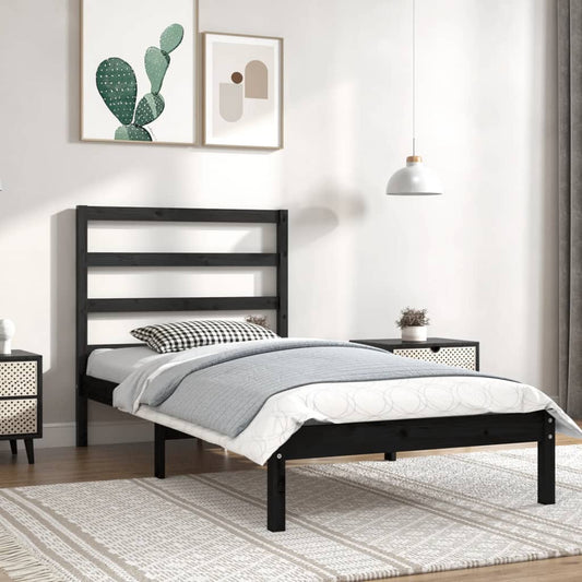 vidaXL Bed Frame Black Solid Wood Pine 100x200 cm
