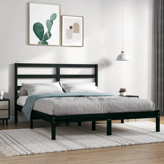 vidaXL Bed Frame Black Solid Wood 150x200 cm King Size