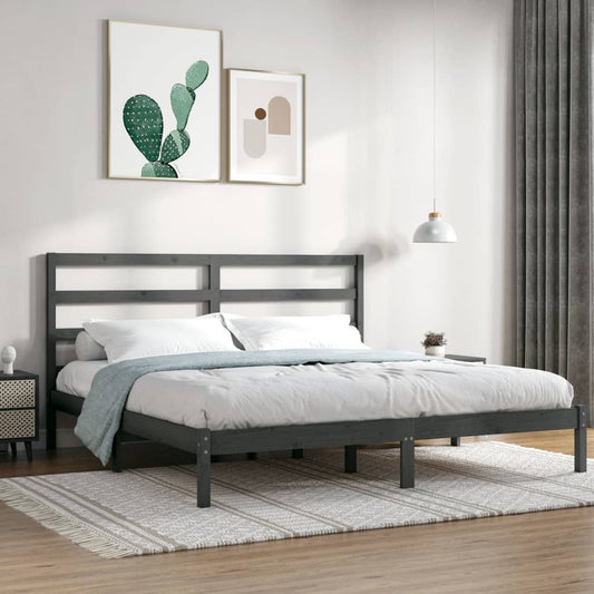 vidaXL Bed Frame Grey Solid Wood 180x200 cm Super King Size