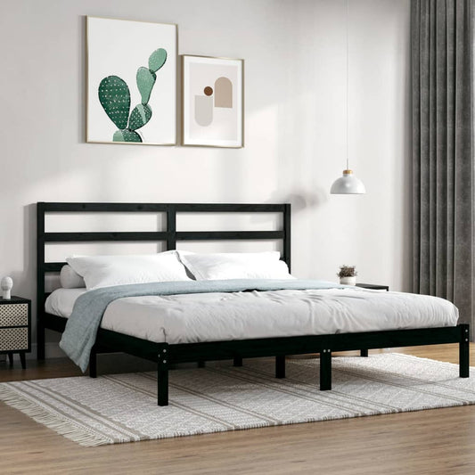 vidaXL Bed Frame Black Solid Wood 180x200 cm Super King Size