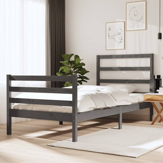 vidaXL Bed Frame Grey Solid Wood Pine 90x190 cm Single