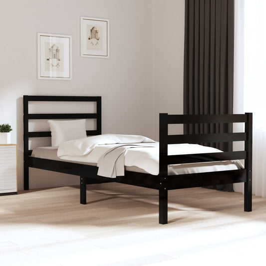 vidaXL Bed Frame Black Solid Wood Pine 90x190 cm Single