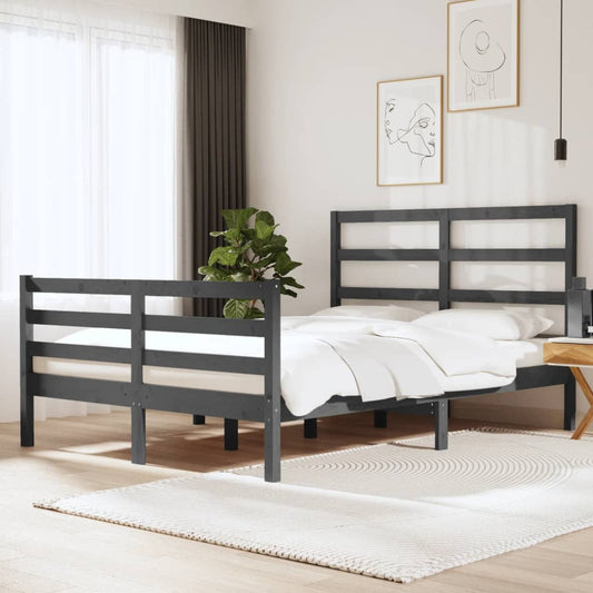 vidaXL Bed Frame Grey Solid Wood Pine 120x190 cm Small Double