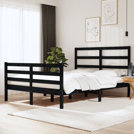 vidaXL Bed Frame Black Solid Wood Pine 120x190 cm Small Double