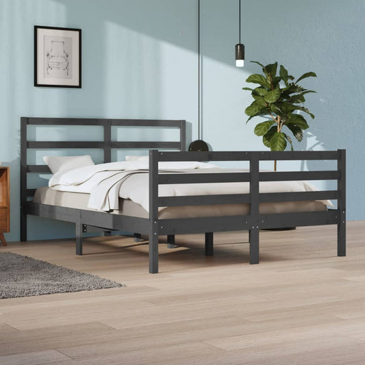 vidaXL Bed Frame Grey Solid Wood Pine 160x200 cm
