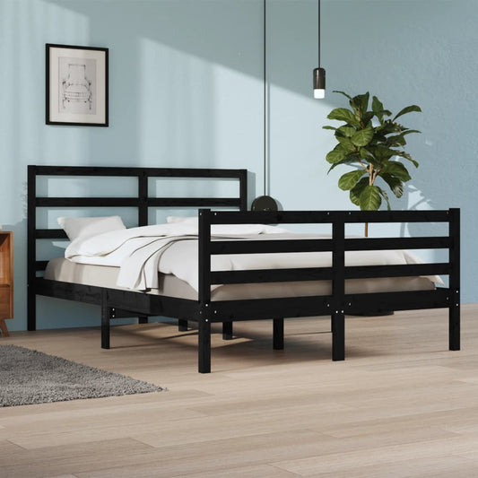 vidaXL Bed Frame Black Solid Wood Pine 160x200 cm