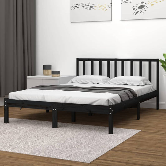 vidaXL Bed Frame Black Solid Wood Pine 140x190 cm