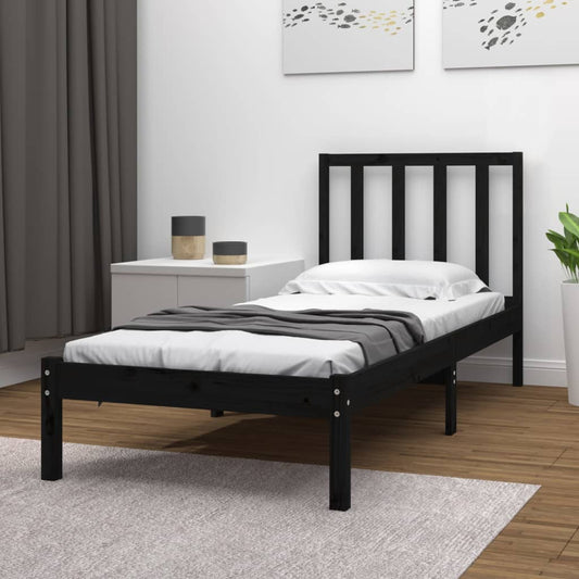 vidaXL Bed Frame Black Solid Wood Pine 90x200 cm