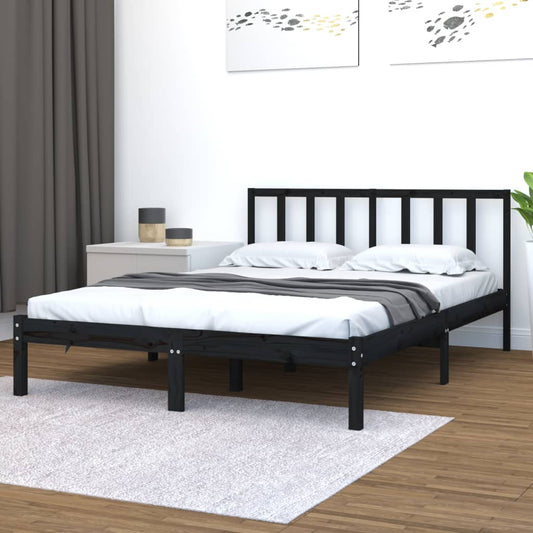 vidaXL Bed Frame Black Solid Wood Pine 160x200 cm