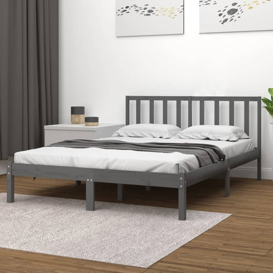 vidaXL Bed Frame Grey Solid Wood Pine 180x200 cm Super King Size