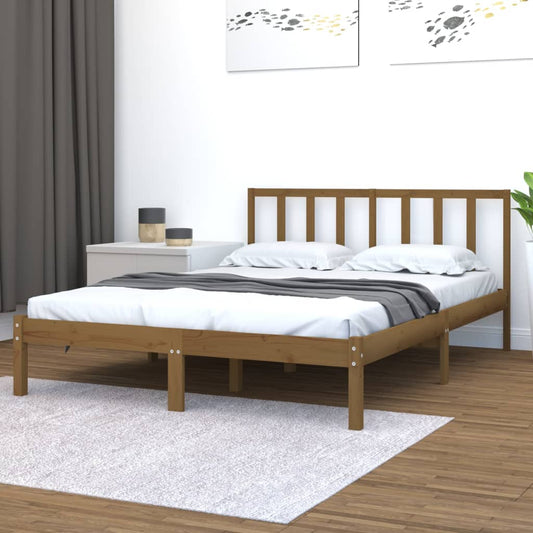 vidaXL Bed Frame Honey Brown Solid Wood Pine 120x190 cm Small Double