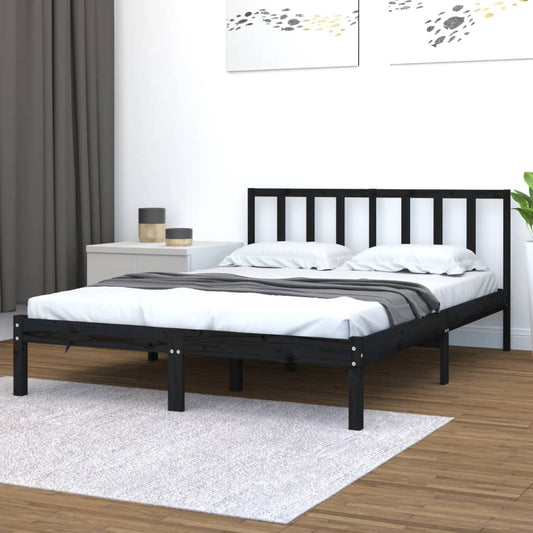 vidaXL Bed Frame Black Solid Wood Pine 120x190 cm Small Double