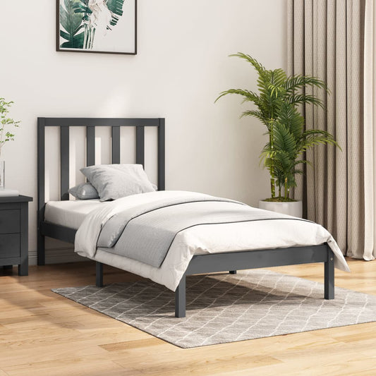 vidaXL Bed Frame Grey Solid Wood Pine 90x190 cm Single