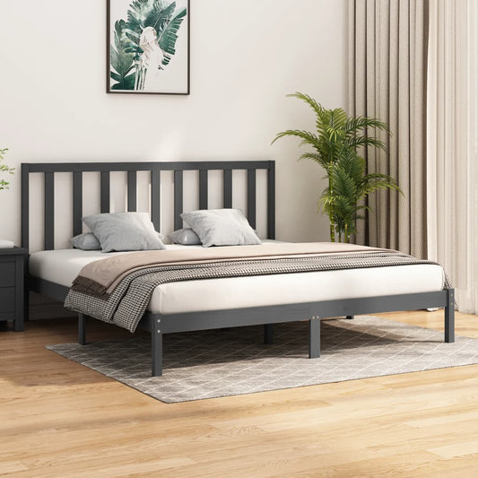 vidaXL Bed Frame Grey Solid Wood Pine 180x200 cm Super King Size