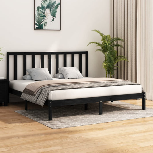 vidaXL Bed Frame Black Solid Wood Pine 200x200 cm