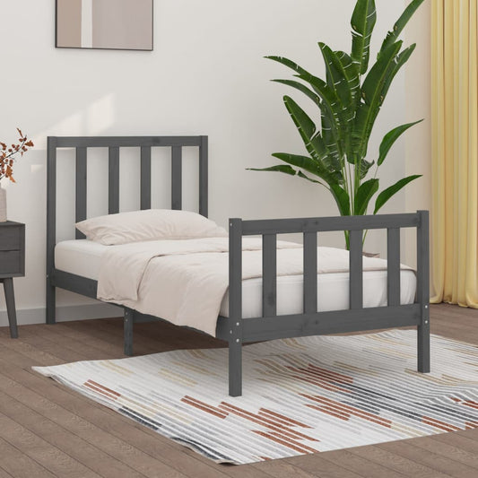 vidaXL Bed Frame Grey Solid Wood 90x190 cm Single