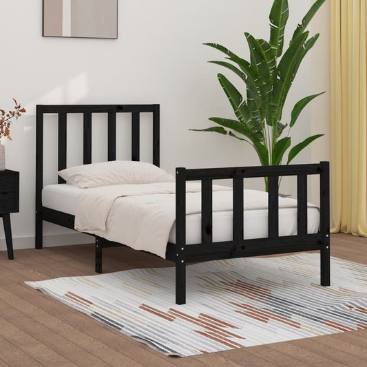 vidaXL Bed Frame Black Solid Wood 90x190 cm Single