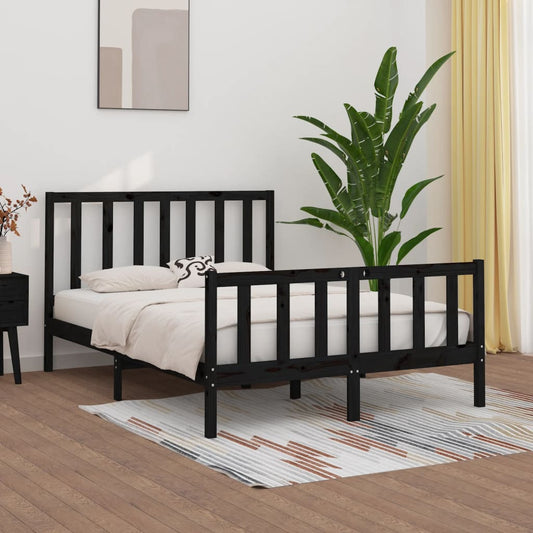 vidaXL Bed Frame Black Solid Wood 120x190 cm Small Double