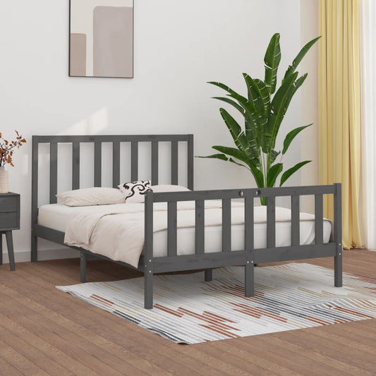 vidaXL Bed Frame Grey Solid Wood 135x190 cm Double