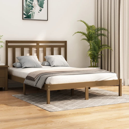 vidaXL Bed Frame Honey Brown Solid Wood 140x190 cm
