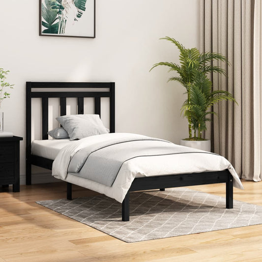 vidaXL Bed Frame Black Solid Wood 100x200 cm