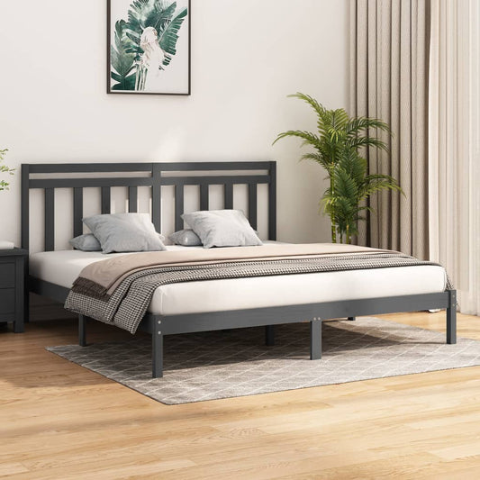 vidaXL Bed Frame Grey Solid Wood 180x200 cm Super King Size