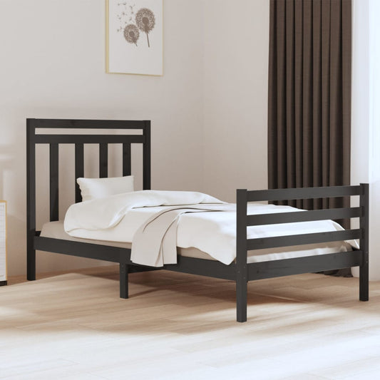vidaXL Bed Frame Grey Solid Wood 90x190 cm Single