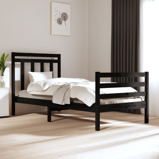 vidaXL Bed Frame Black Solid Wood 90x190 cm Single