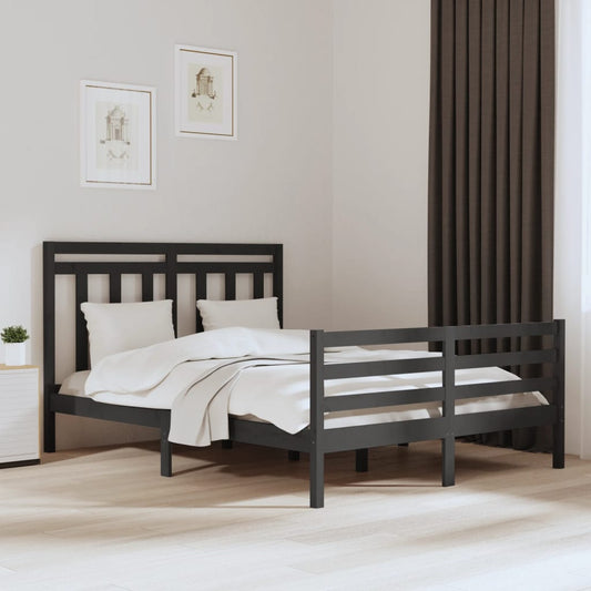 vidaXL Bed Frame Grey Solid Wood 150x200 cm King Size