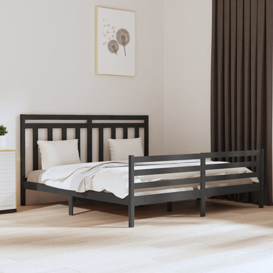 vidaXL Bed Frame Grey Solid Wood 180x200 cm Super King Size