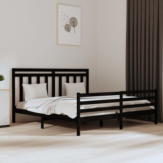 vidaXL Bed Frame Black Solid Wood 180x200 cm Super King Size