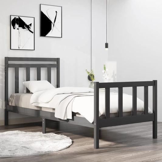 vidaXL Bed Frame Grey Solid Wood 90x190 cm Single