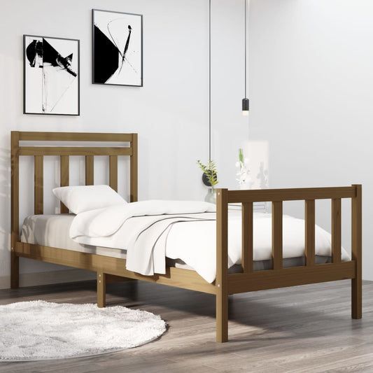 vidaXL Bed Frame Honey Brown Solid Wood 90x190 cm Single