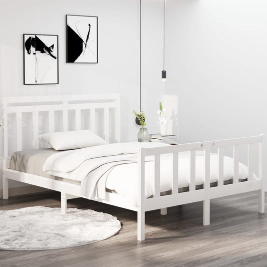 vidaXL Bed Frame White Solid Wood 120x190 cm Small Double