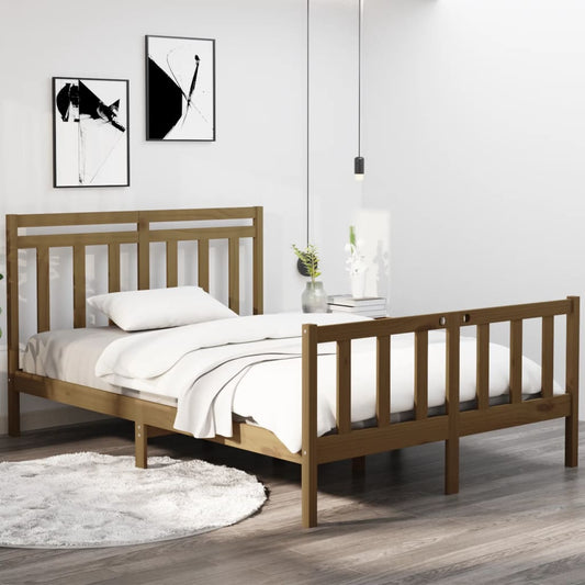 vidaXL Bed Frame Honey Brown Solid Wood 120x190 cm Small Double