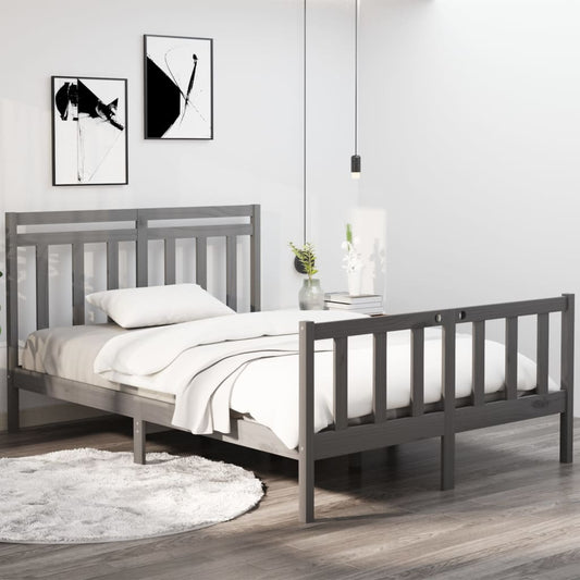 vidaXL Bed Frame Grey Solid Wood 140x190 cm