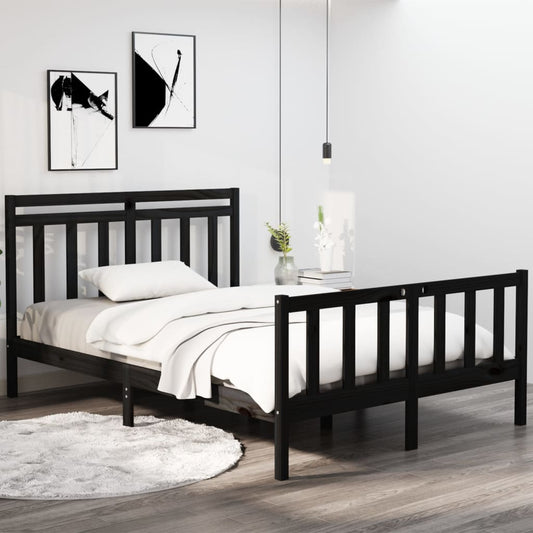 vidaXL Bed Frame Black Solid Wood 140x190 cm