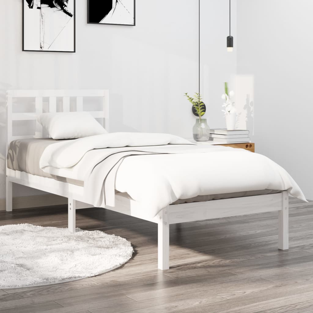 vidaXL Bed Frame White Solid Wood 75x190 cm Small Single