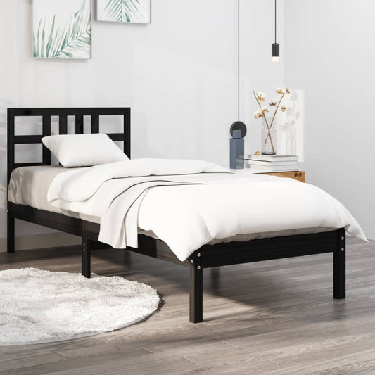vidaXL Bed Frame Black Solid Wood 75x190 cm Small Single